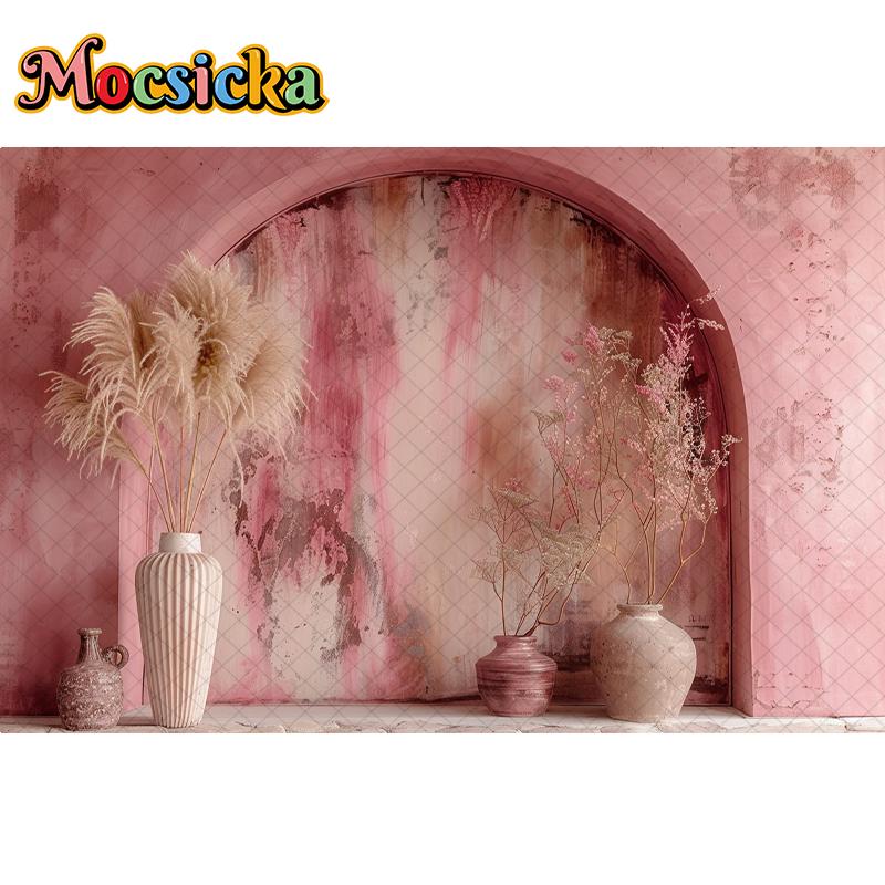 Mocsicka Photography Background Wedding Maternity Adult Kids Art Portrait Decor Vintage Bohe Red Arch Wall Backdrop Photo Studio