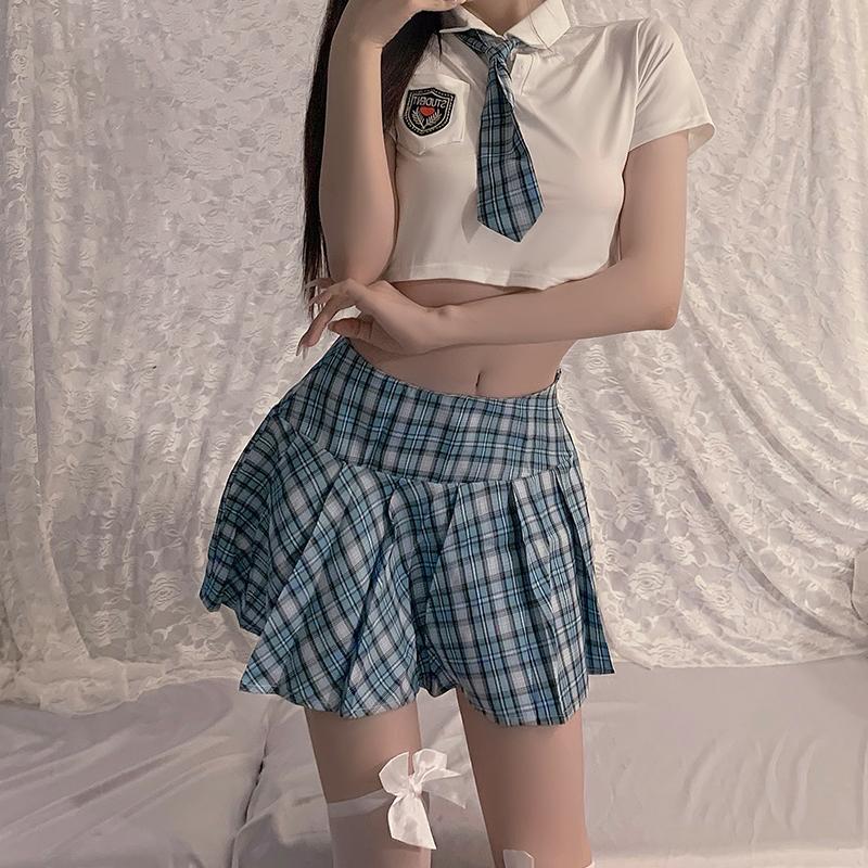 Sexy Lingerie Female Student Uniform Japanese School Girl Costume Cute Pleated Skirt Erotic Blouse Women Sensual Anime Cosplay