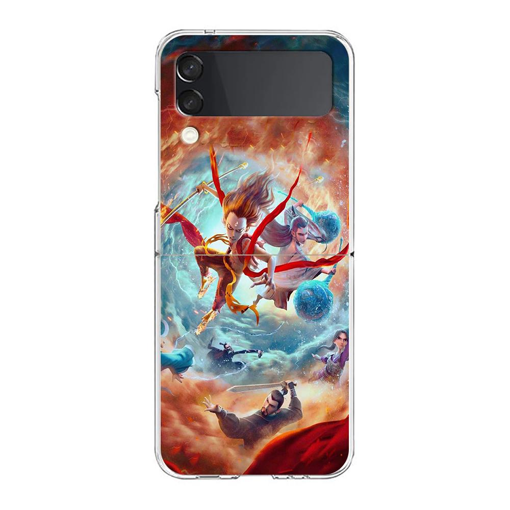 

Phone Cover For Samsung Galaxy Z Flip 6 5 4 Case Transparent For Samsung Z Flip 3 Hard PC Foldable Shell Cute Nezha Capas Bags Z Flip 5