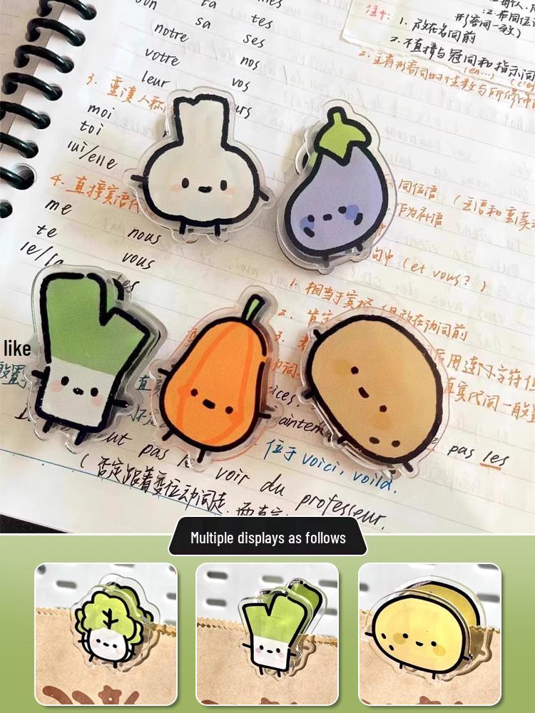 Adorable Cartoon Vegetable Memo Clips - Double-Sided PP Clips for Notes and Papers