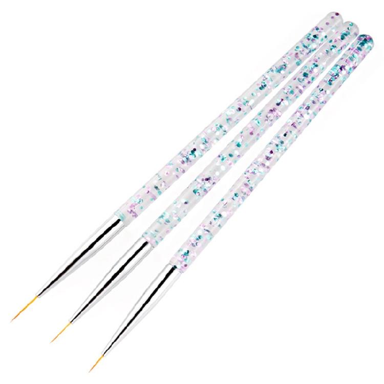 3Pcs Nail Art Liner Brush Acrylic Nail Painting Pen Set Crystal Stripe Handle