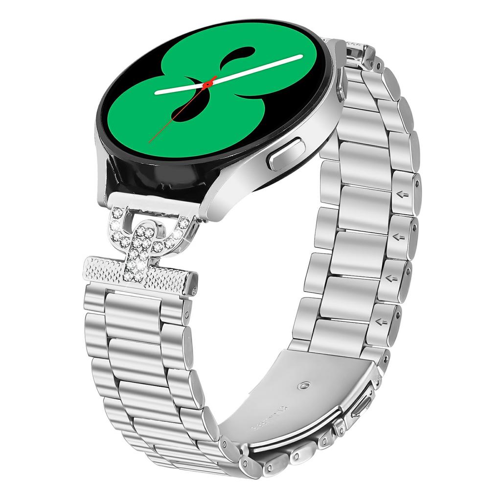 Watch Strap for Garmin Forerunner 245/Forerunner 245 Music Silver Stainless Steel Band D-Shape Rhinestones Decor