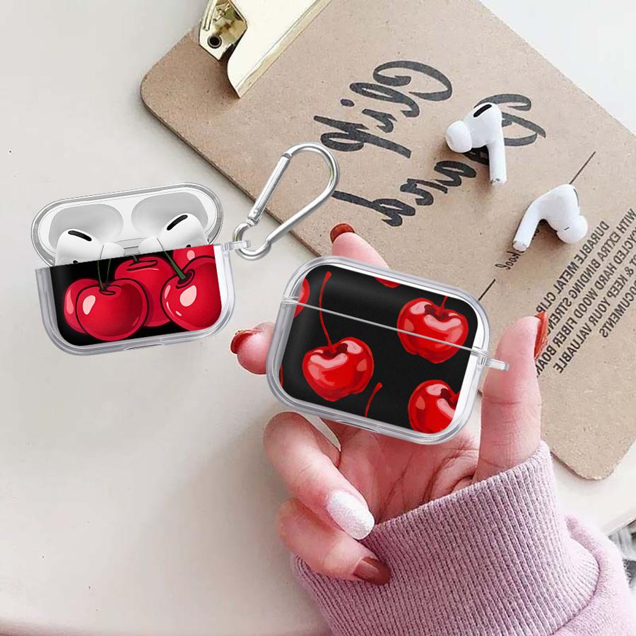 Klare Kopfhörerhüllen Hülle für Airpods 4 2 Pro 3 Pro2 1 Pro3 Rote Kirsche