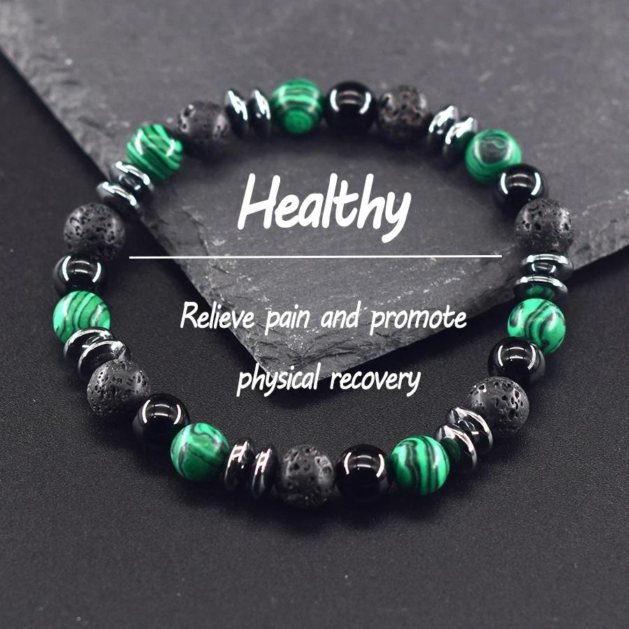 Klassisches Schwarzes Natürliches Labradorit Vulkangestein Perlen Armband Damen Herren Spiritueller Schutz und Energetische Balance Schmuck
