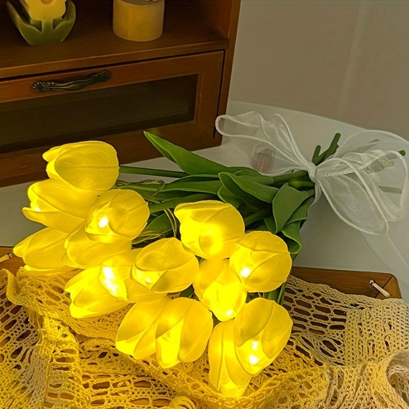 

[Vibrant Yellow] Battery-Powered Tulip Light Bulbs | Vibrant Yellow & Orange | Durable Plastic | Realistic Flower Design |Home Decor,Party Decorations 10pcs