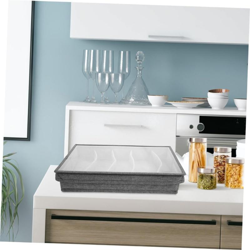 Kitchen Storage Box With Removable Cover Reinforced Handles Stackable Design For Cutlery Office Supplies Jewelry Organizing