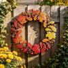 Metal Wall Art Decorative Wreath with Leaf and Acorn Design for Indoor Outdoor Use Modern Minimalist Wall Hanging Sculpture