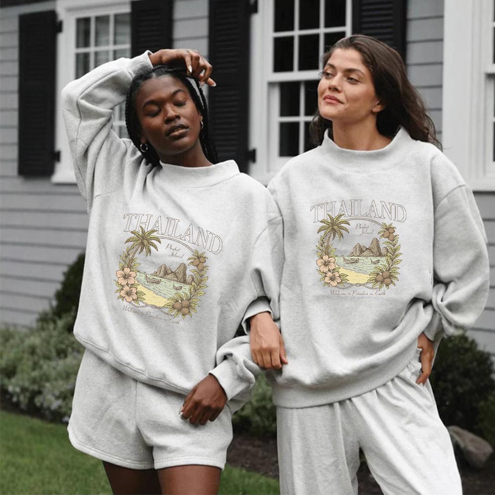 Women's Casual Autumn Heavyweight Hoodie - Comfortable Loose Fit with Mid-High Neck and Long Sleeves, Trendy Cross-Border Style