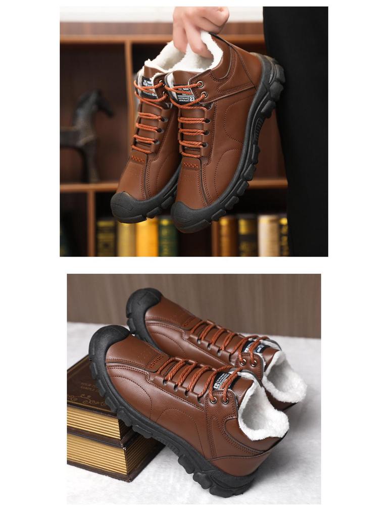 Men's Fleece Lined High Top Leather Shoes: Casual Winter Outdoor Snow Boots