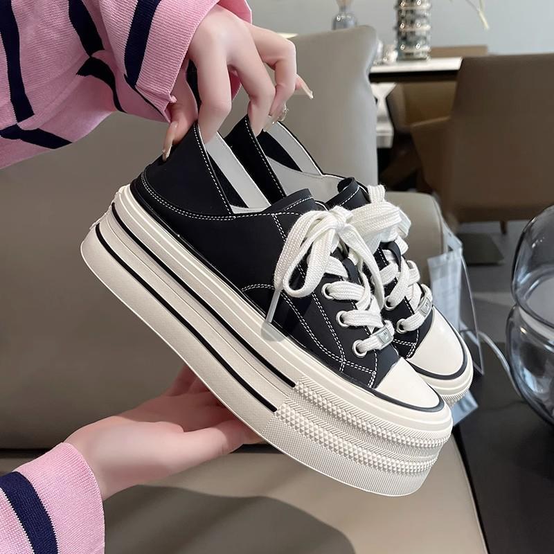 White women wear spring new heightened thick-soled soft-soled muffin temperament casual shoes canvas shoes women