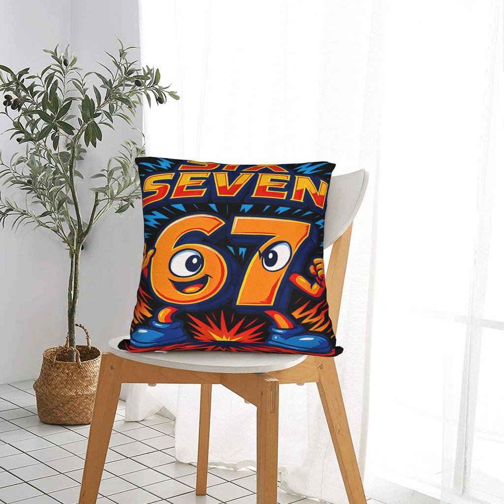 Funny 67 Six Seven Italian Brainrot 6 7 Meme Pillow Case  Design Pillow Cover Retro Trendy Pillowcases For Living Room Sofa