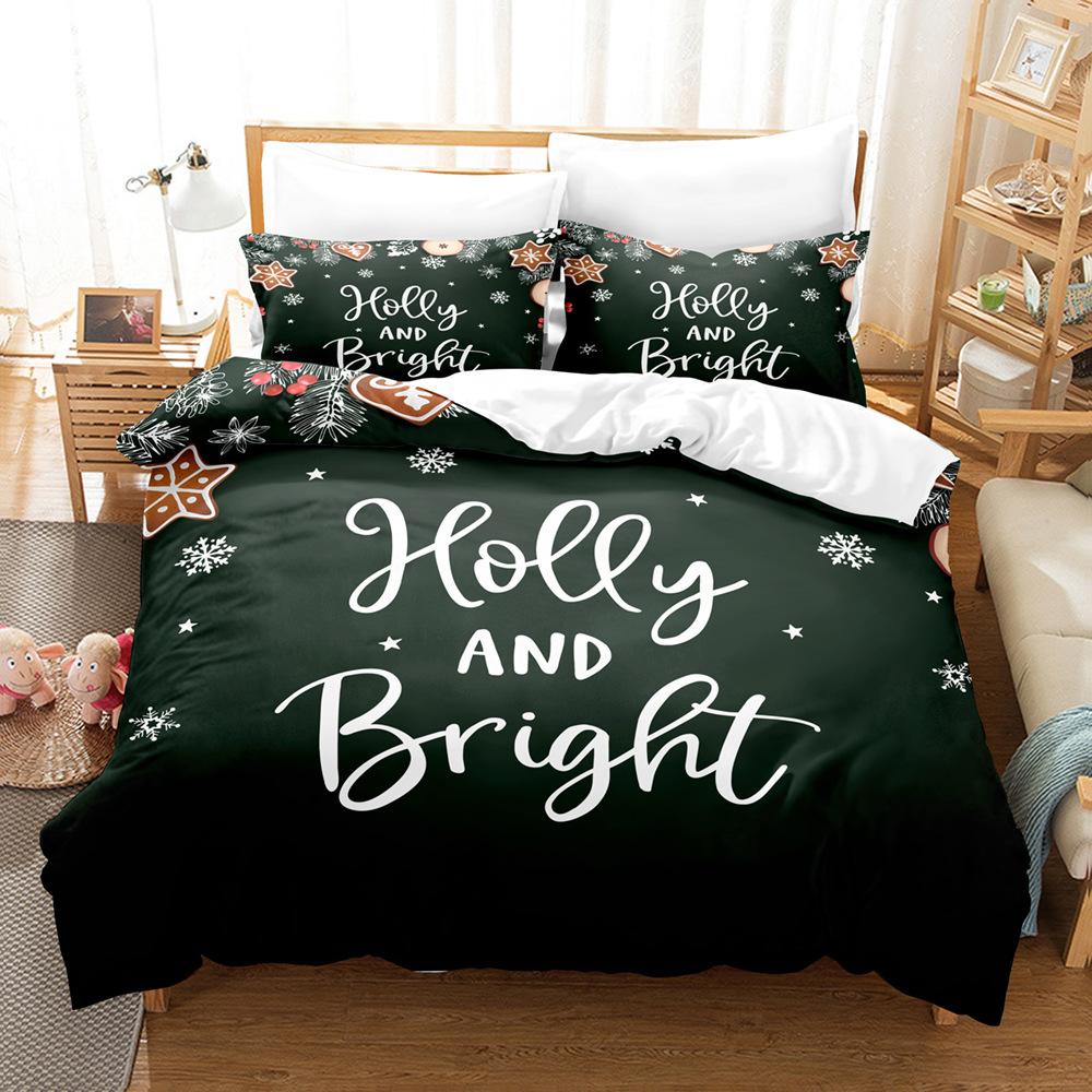 3D Happy New Year Bedding Set Christmas Happy Duvet Cover Pillowcase 2/3 Holiday Gift AU/EU/ES/DE Full Size Quick Drying Soft Home Textile