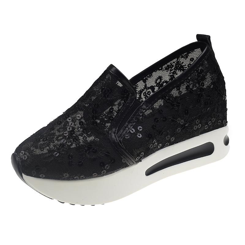 Binnenhoogte, kant, pailletten, damesschoenen, ademend, mesh, casual overschoenen, muffin dikke bodem, damesschoenen, sneakers