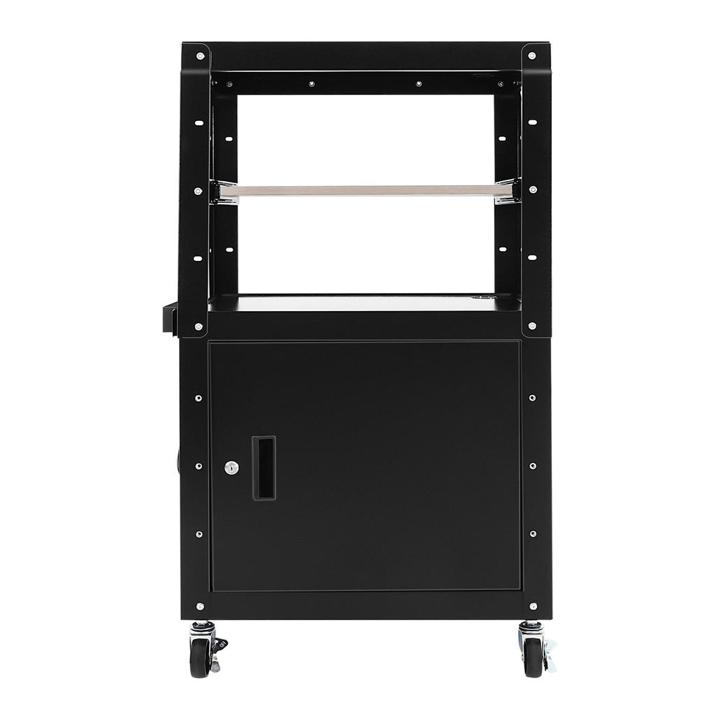 Steel Large AV Cart with Extra Storage - Adjustable Height Cart with Locking Cabinet, Pullout Tray, Power Strip,Easy To Assemble
