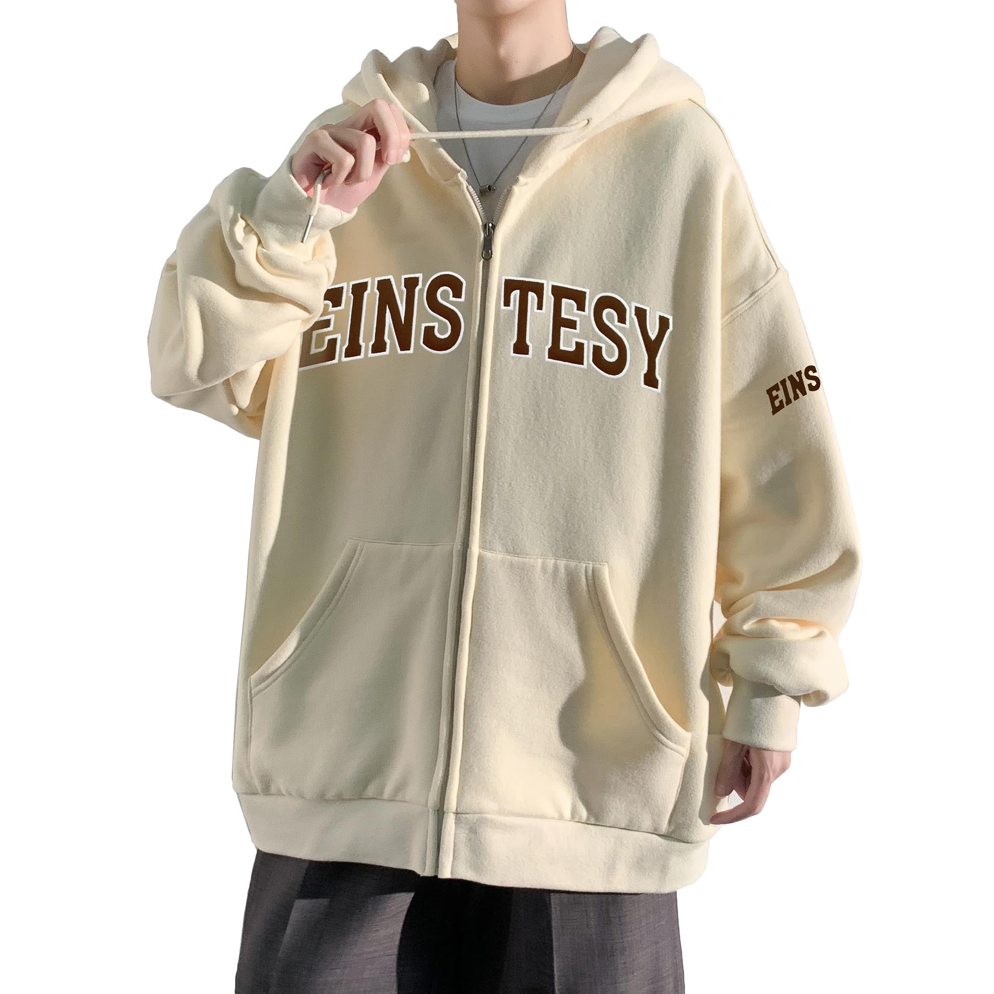 

Fasshonrida Матовый Идеально для осени и Теплый и Худи со стильной вышивкой сагара Английский Большие размеры XL Мужская толстовка на молнии, Флис, Зима, Теплый, На молнии