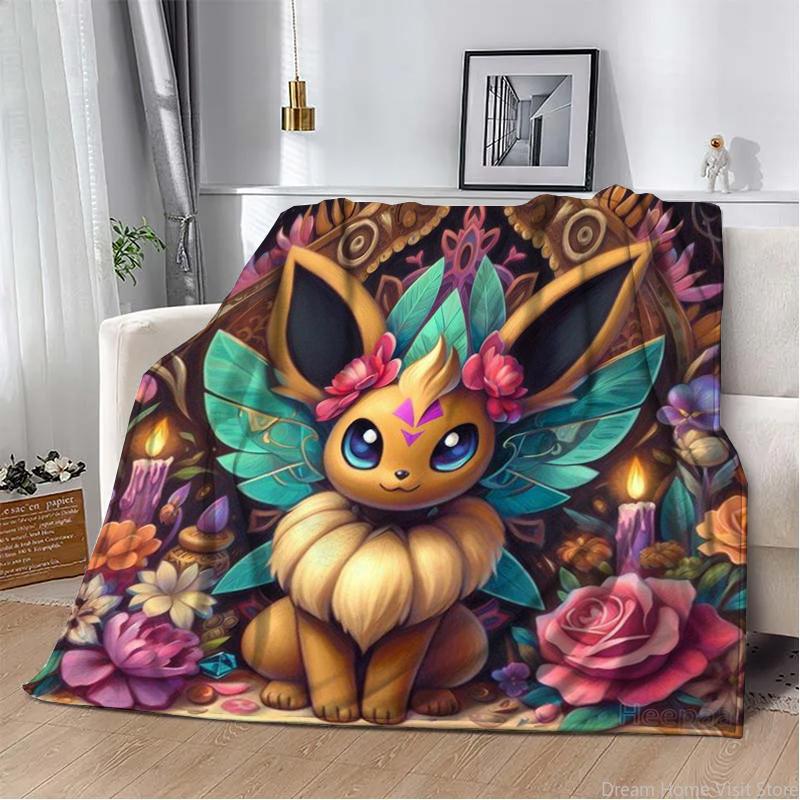 Japan Anime Pokemon Cartoon Eevee Soft Blankets,Warm Throw Blanket Comfortable Blanket for Picnic Beds Sofa Home Bedroom Kids