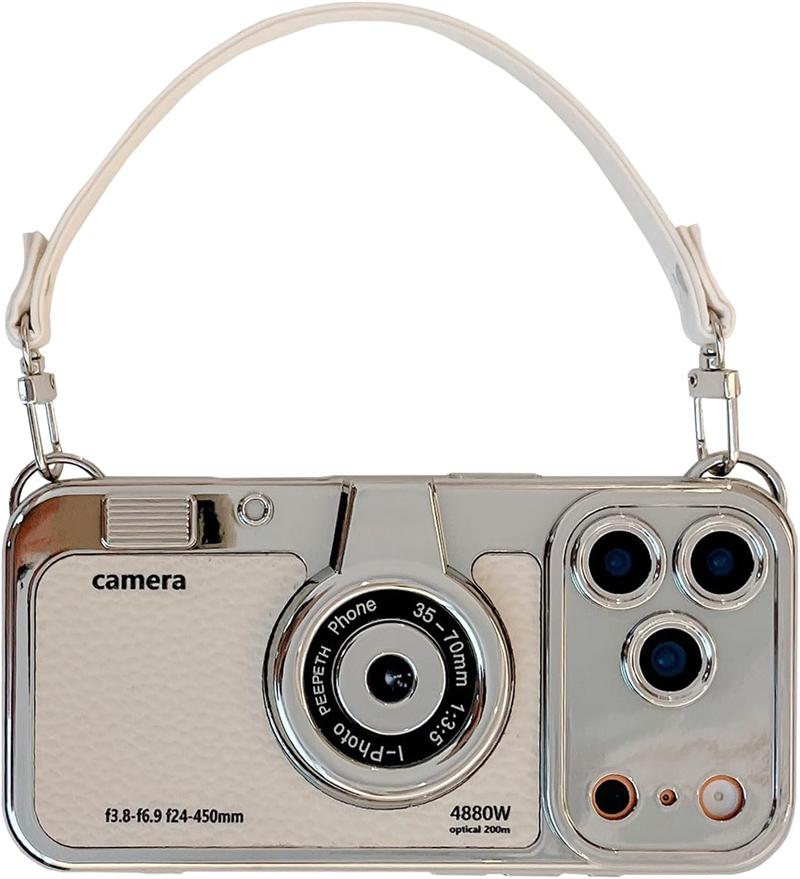 3D Vintage Camera Phone Case with Hand Strap for IPhone Air 17 16 15 14 13 12 Pro Max Plus 17Pro Shockproof Phone Leather Cover