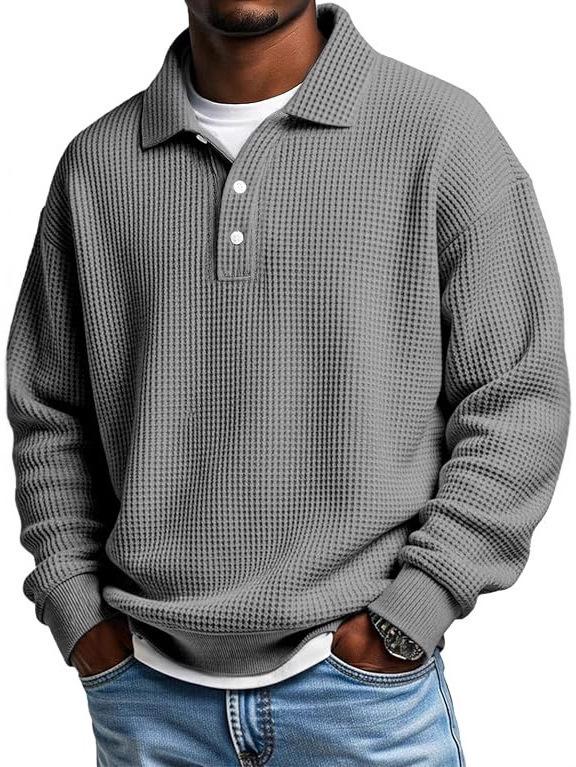 2025 Men's Retro Casual Waffle Knit Long-Sleeved Polo Shirt