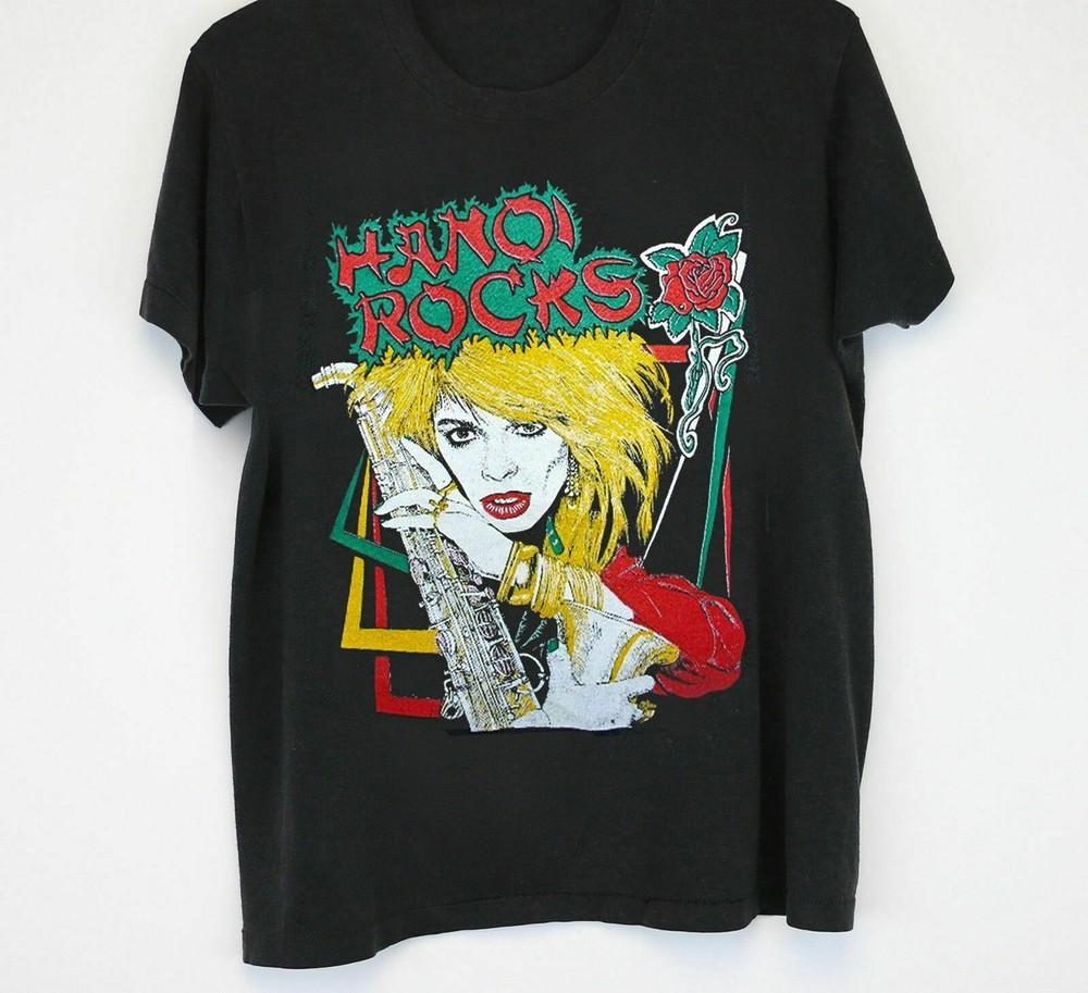 Жилет Hanoi Rocks 80-х Огромная нашивка на спине Хлопок Черный Мужская футболка S-4XL VN2267 Унисекс футболка L
