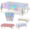 Yousheng Iridescent Disposable Tablecloth Plastic Waterproof Table Cover Sparkly Table Cloth for Rectangular Table Parties Birthdays Weddings Holiday