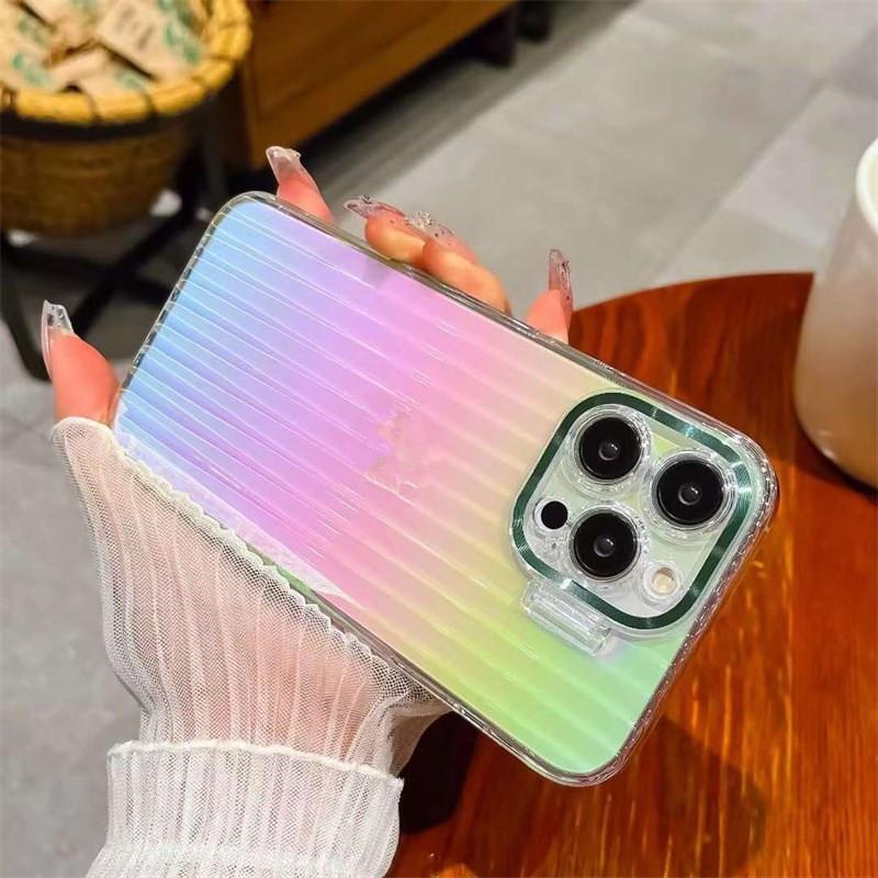 Luxury Colorful Laser Lens Holder Phone Case For iPhone 14 13 12 Pro Max Transparent Acrylic Shockproof Cover