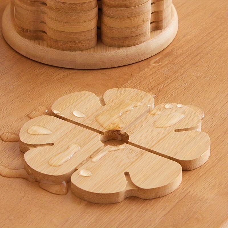 

Four-Leaf Resistant Table Mat with Wood Base - Suitable for Pans, Bowls & Plates, Anti-Scald Coaster for Dining Table Protection L