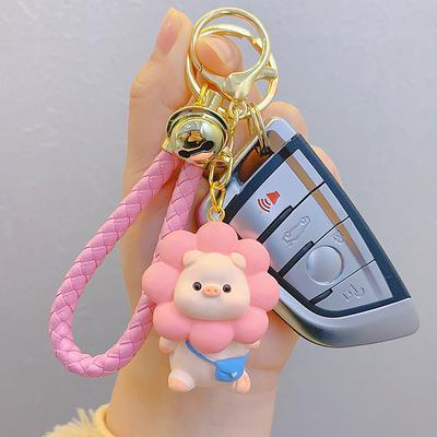 Desenho animado girassol porco boneca metal chaveiro bugiganga menina menino bolsa pingente carro chaveiro jóias cordão presente chaveiro