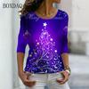Christmas Tree Pattern Women 3d T-shirts Long Sleeve Christmas Style Street Fashion Ladies Tees Casual Cotton Tops Merry Year