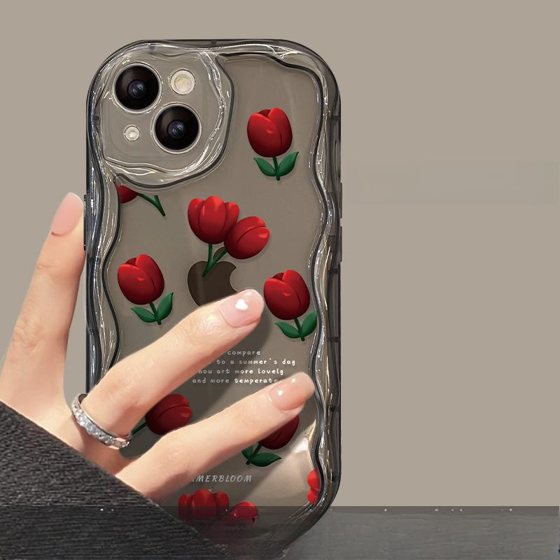 Applicable To Apple 14 Mobile Phone Case IPhone 13 Silicone Full-package Anti-fall 11/12 Mini Sweet and Cool Tulips On The Screen