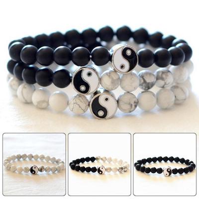 Moda Classico Rotondo Perline Yin Yang Braccialetto Unisex Amanti Gioielli Regalo