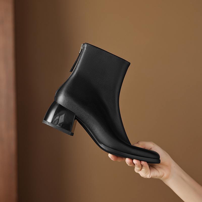 Krazing Pot Cow Skin Winter Square Toe Thick Heels Chelsea Fashion Boots Women Zip Office Lady Women Ankle Boots