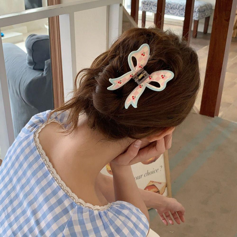 

2pcs Stripe Bowknot Hair Claw Flower Shark Clip Creative Butterfly Hair Clip Beach