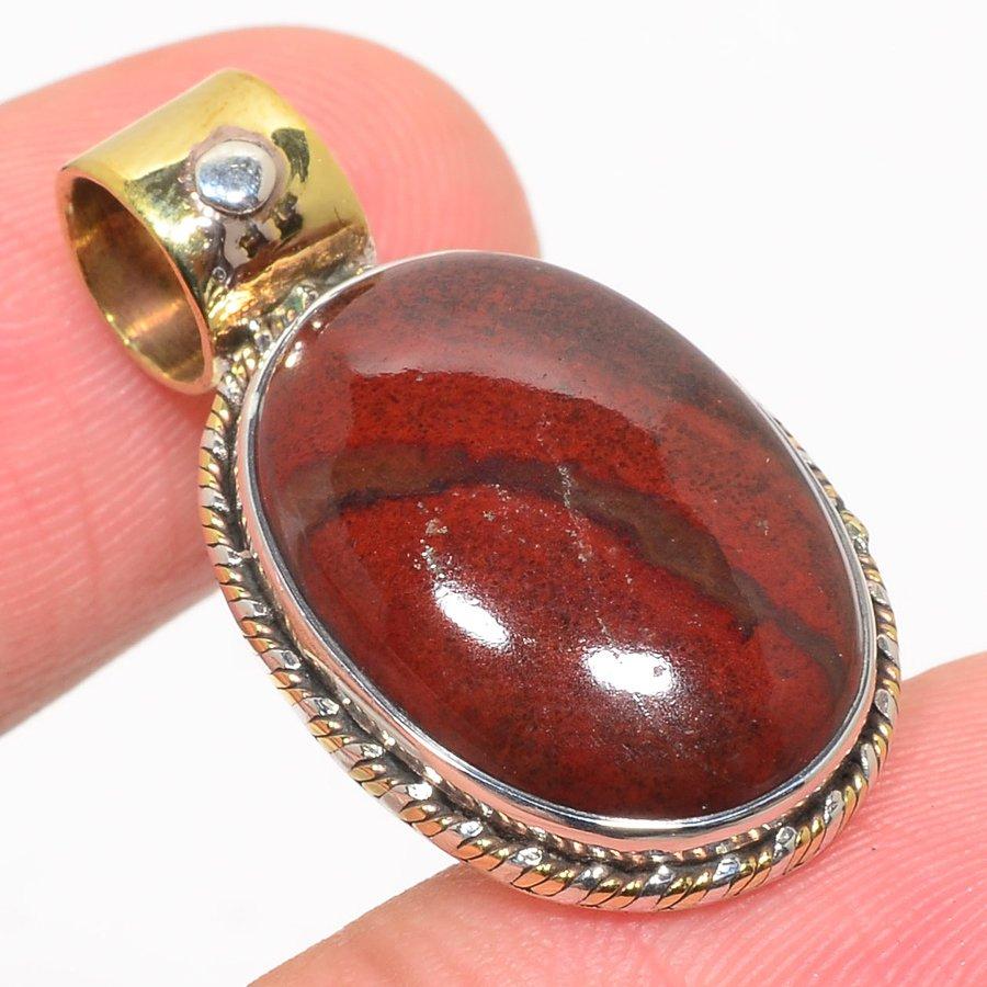 Natural Mookaite Gemstone Two Tone 925 Solid Sterling Silver Pendant 1.50" z2S26