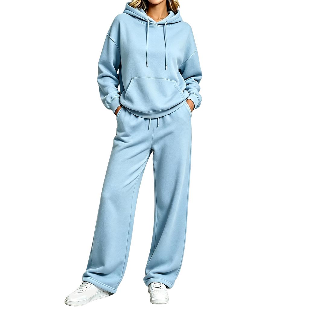 Women's 2 Piece Lined Hoodie and Wide Leg Pants Set Casual Tracksuit for Fall Winter