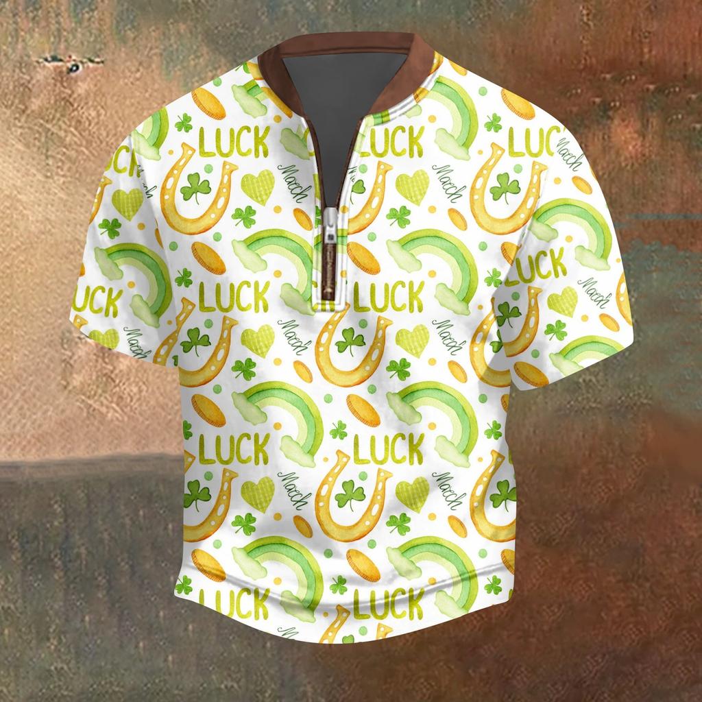 Pánské ležérní tričko s polovičním zipem, krátký rukáv