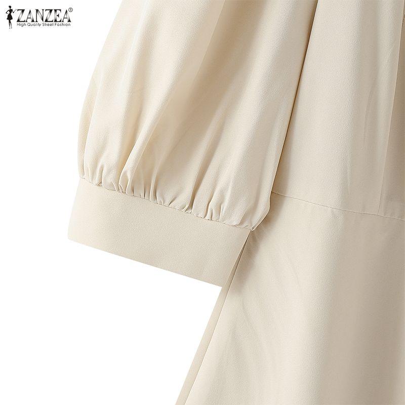 ZANZEA שמלת קיץ קז'ואלית לנשים עם צווארון מרובע ושרוולים קצרים