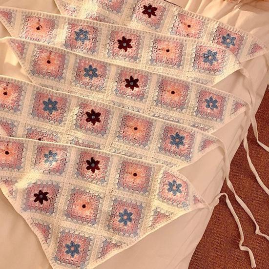 Headscarf French Retro Style Embroidery Flower Pattern Headband Hollow Design Breathable Elastic Hair Accessory