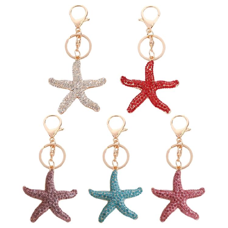Elegant Crystals Embedded Sea Star Keychain Versatile Alloy Accessory for Women