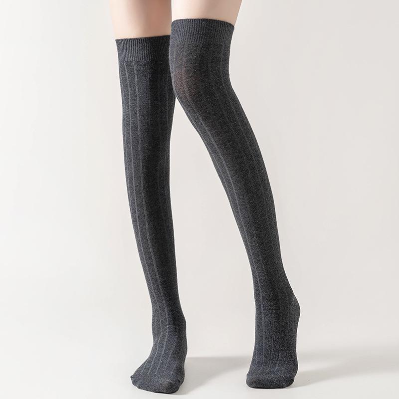 Japanese Style Anti-Pilling Striped Over-the-Knee White Socks - Breathable, Sweat-Absorbent Long Cotton for Women's Spring/Summer Fashion