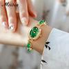 "Elegant Women's Bracelet Watch Green Crystal Waterproof Quartz Simple Gold"