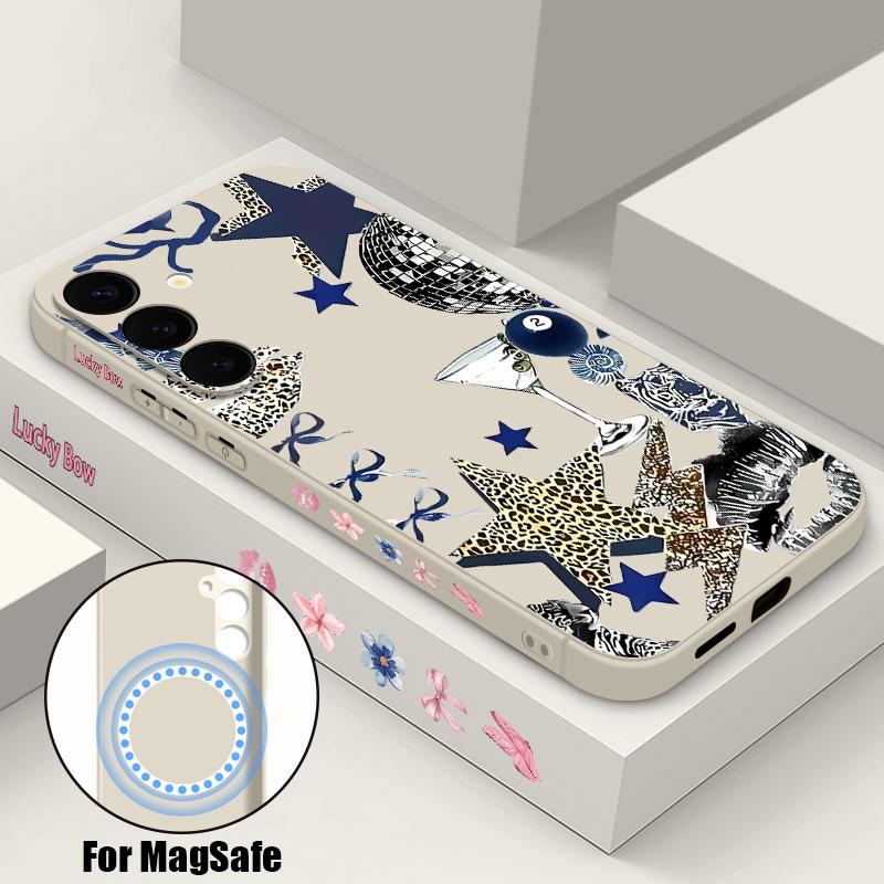 S26 Ultra Hülle Leopard Stern Discokugel Muster Magnetisch Für Magsafe Weiche Silikonhülle Für Samsung Galaxy S25 FE S24 Ultra S23 S22 Plus S21