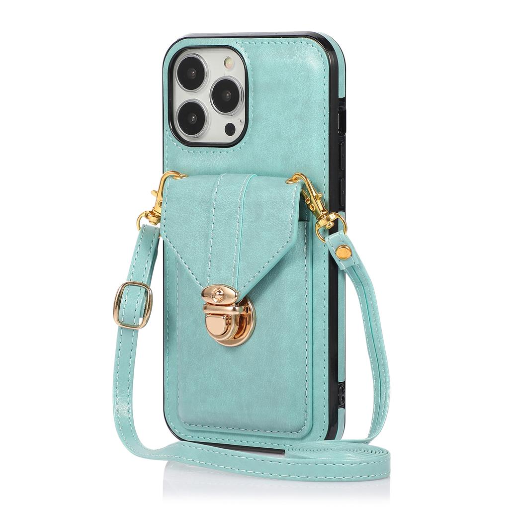 Crossbody Leder Portemonnaie Hülle Kartensteckplatz Halter Metallschnalle für iPhone 15 14Plus 13 12 11 Pro Max XSMAX für Samsung S24 S23 S22 S21 Ultra Plus A14 A54