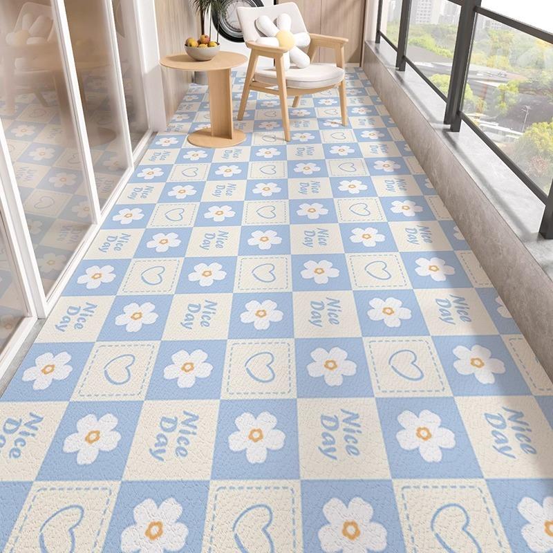 Carpet for Balcony Waterproof Floor Mat Large Pvc Leather Kitchen Non-slip Foot Mats Black White Carpets Home Decoration Rug