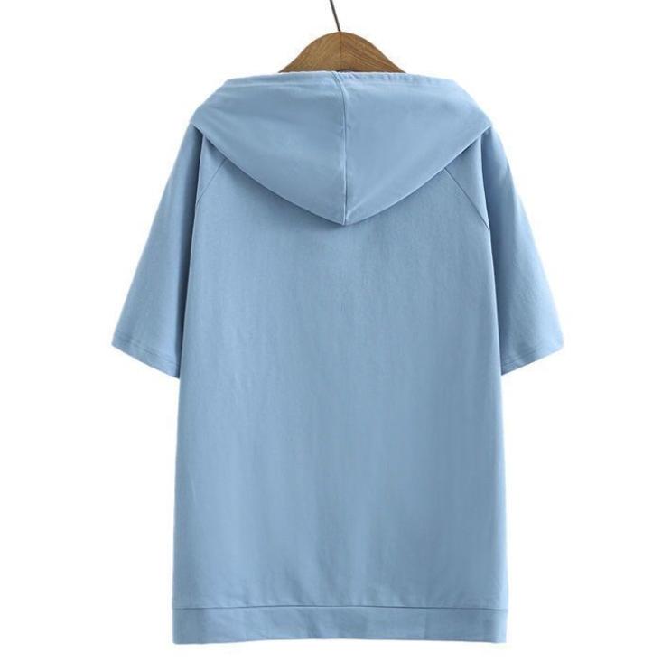 Sommer Damen Koreanische Version des Kapuzenoberteils Einfarbig Lässiger Stil Kurzarm T-Shirt Große Größe Kapuzenpullover T-Shirt