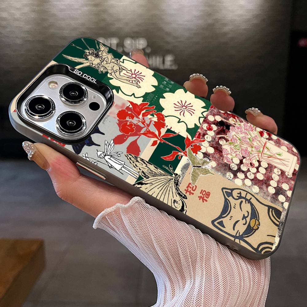 China Chic Mosaic Graffiti Green Rattan Phone Case For iPhone 17 16 15 14 13 12 11 XS XR X Pro Max Plus Colored Silver Cover