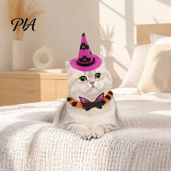 Cute Animal Party Decorations Halloween Cat Costume, Pet Bat Wings, Funny Witch Hat, Felt Holiday Gift for Lovers Festive Apparel Cats Small