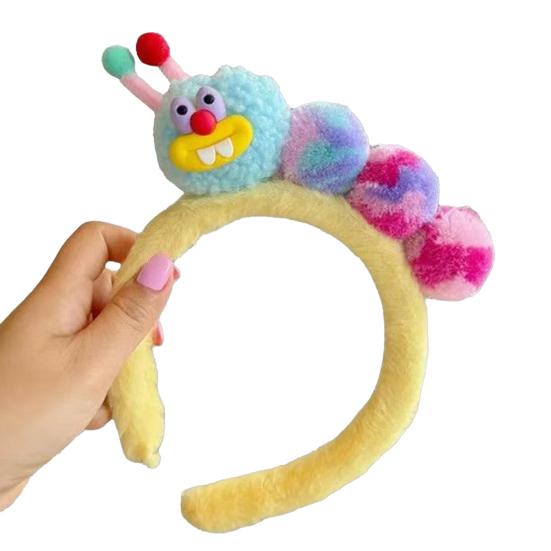 Caterpillar Headband Girls Plush Texture Cartoon Shape Rich Color Makeup Wash Face Hair Hoop Hair Fixing Accessory