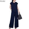 ZANZEA Women Short Sleeve Blouse and Long Pants Summer Casual Two Piece Sets