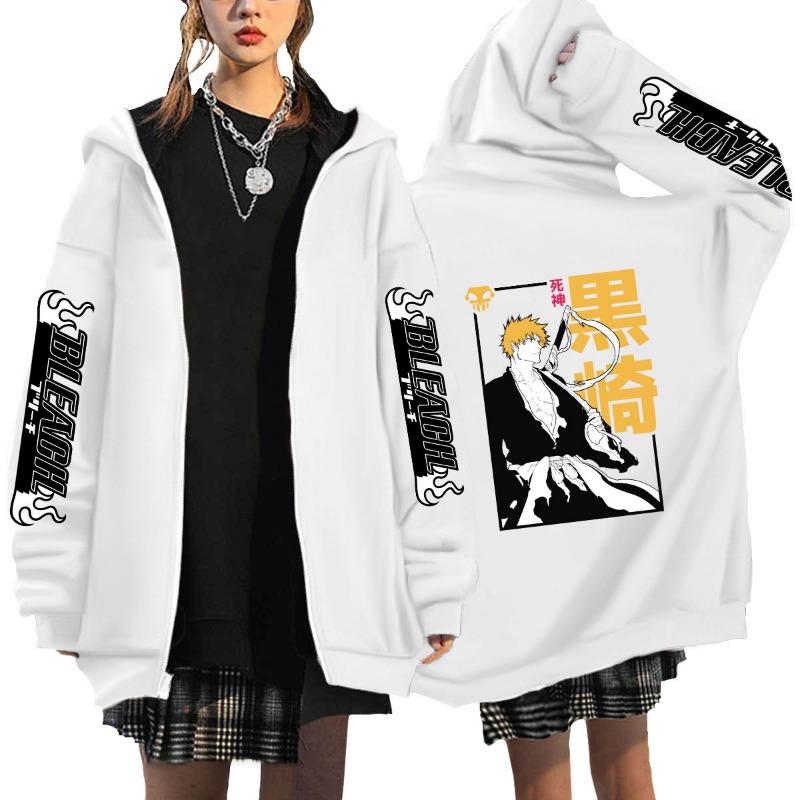Japonské Anime Bleach Kurosaki Ichigo Potlačená Mikina s Kapucňou Pánska Dámska So Zipsom Ležérna Voľná Mikina Harajuku Unisex Bunda na Zips