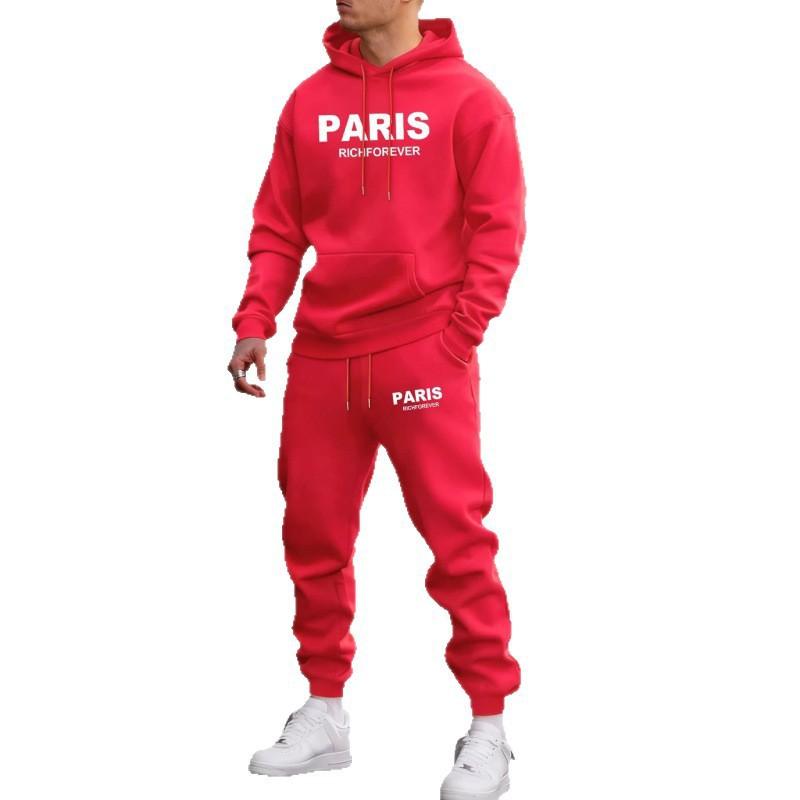 Mens Casual Hoodie Jogger Set With Letter Print Warm Fleece-Lined 2-Piece Outfit